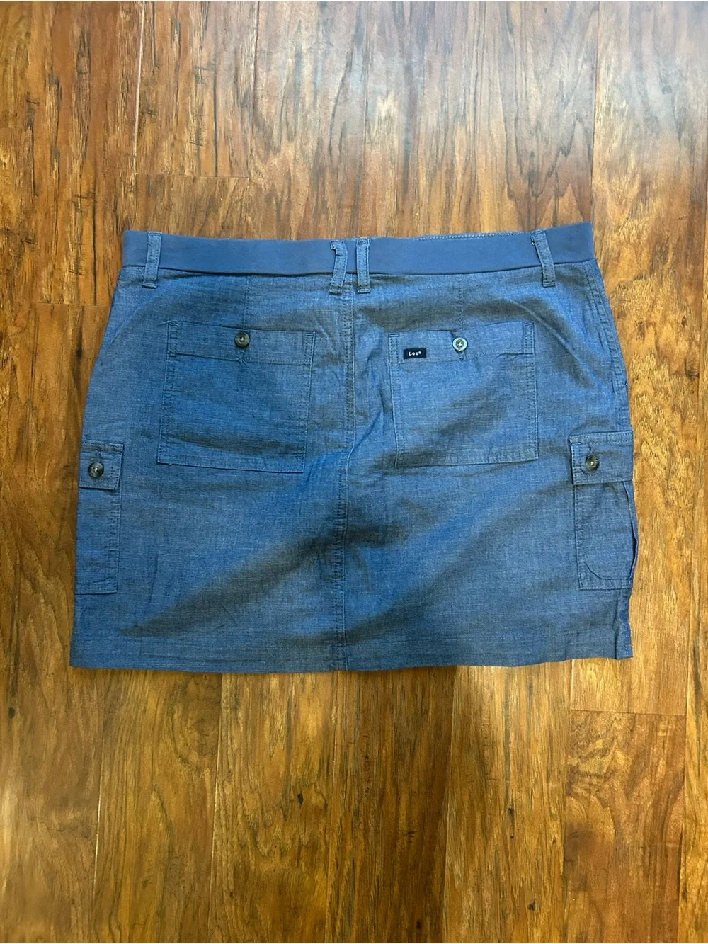 Denim Mini Skirt With Cargo Pockets Buttons built-in under shorts